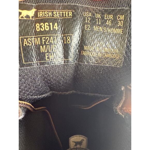 Irish Setter Work Boot Hopkins 6" Safety Toe EH, Waterproof Leather Size 12EE - Picture 8 of 12